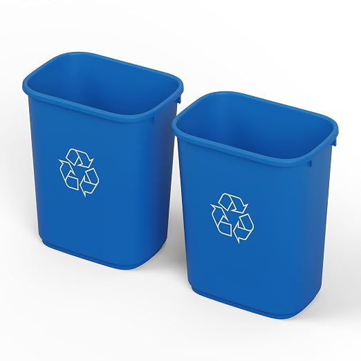 28 Qt. / 7 Gallon Blue Rectangular Recycling Wastebasket Trash Can | 2 Pack