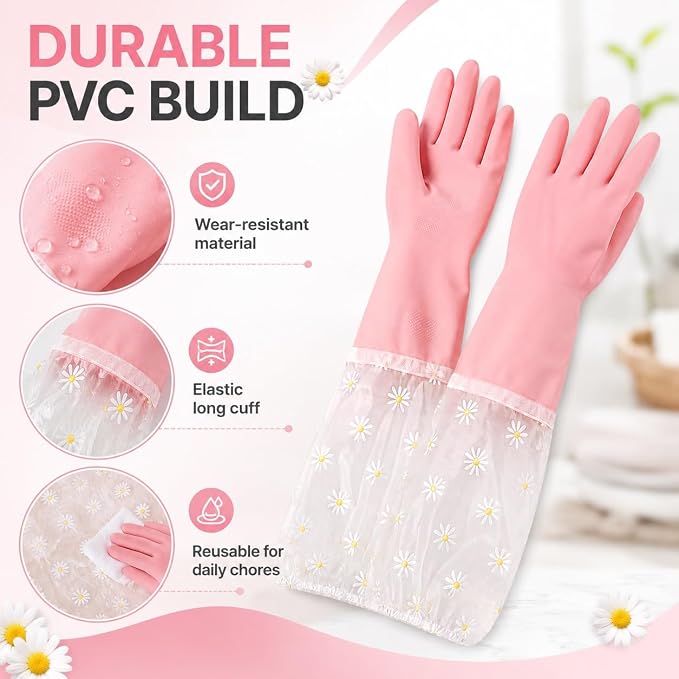 Dishwashing Cleaning Gloves Waterproof Tear-Resistant Household Rubber Cleaning Gloves with Long Elastic Cuffs