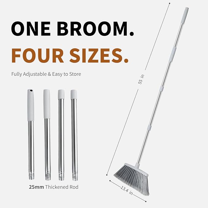 Broom, Outdoor Brooms for Sweeping Indoor, Adjustable 55" Pet Hair Removal Heavy Duty Broom for Floors Home Kitchen Garage Commercial Patio Industrial Snow (Pack of 1)