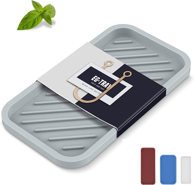 Silicone Sponge Holder-Large Thick Durable 10" Sink Organizer Tray-Kitchen | Thick Durable Sponge Caddy, Large Sink Tray, Dish Soap & Scouring Pad Holder, Countertop Drip Tray, Easy Clean, Rust-Proof