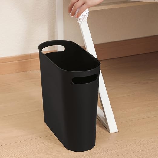 rejomiik Small Trash Can, 3.5 Gallon Slim Garbage Can Plastic Waste Basket with Handles Container Bin for Narrow Spaces Bathroom, Bedroom, Kitchen, Office at Home, Black | Plastic Waste Basket with Handles for Bathroom, Bedroom, Dorm, Kitchen, Office a...