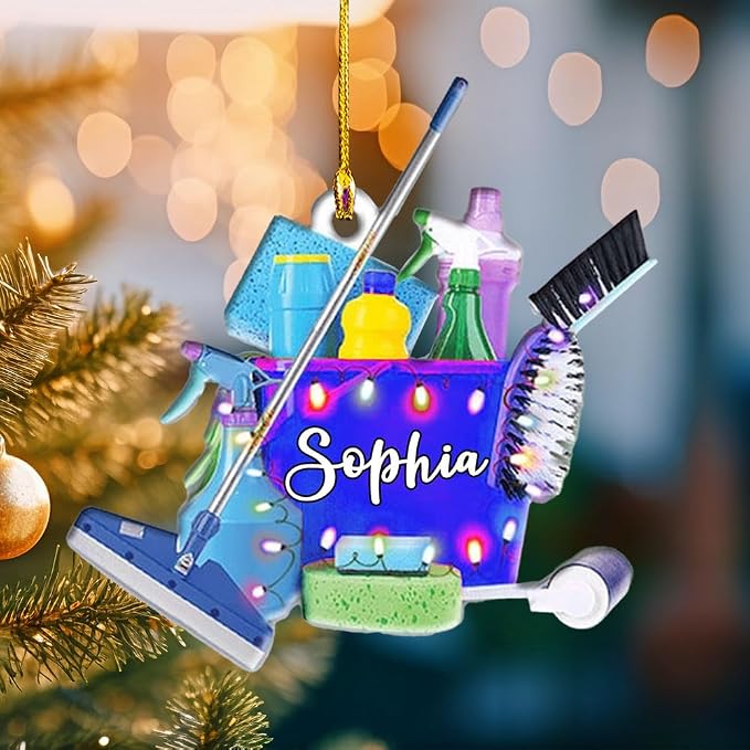 Personalized Cleaning Tools Ornament, Custom Housekeeping Christmas Tree Decoration, Holiday Keepsake Gift for Cleaners, Janitors, Pressure Washers, Housekeepers, Maids and Cleaning Lovers (CT6)