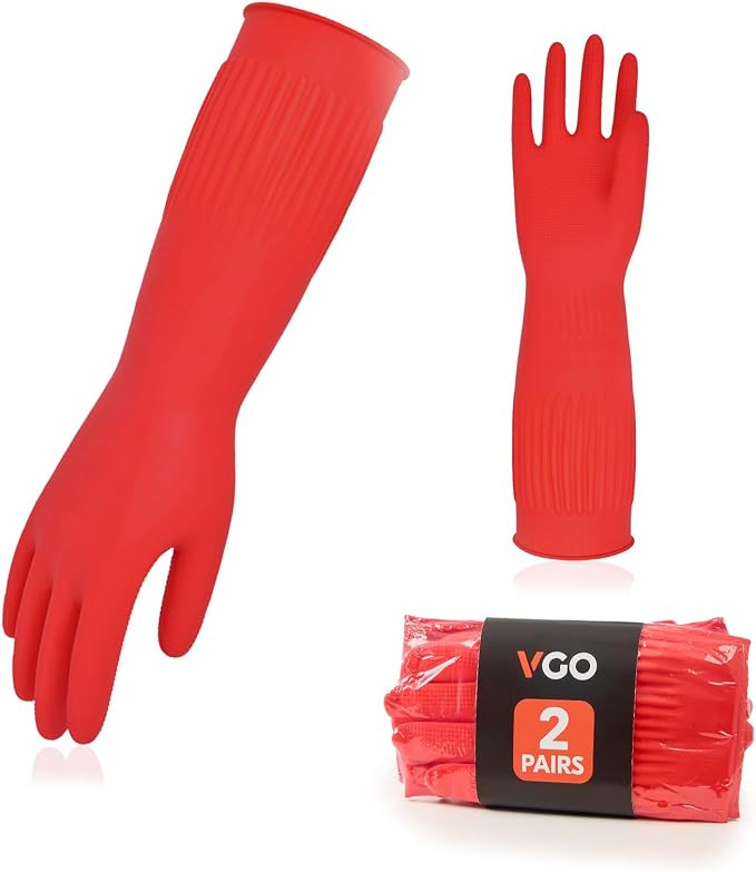Vgo... Latex Reusable Cleaning Gloves,Long Sleeve Kitchen Gloves(RB2143) | 20cm long sleeve,extra thick,dishwashing,household,painting,gardening,pet care,car washing,bathroom,hair dyeing