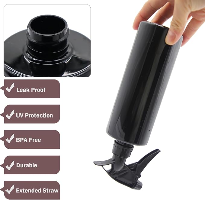 OFFIDIX Black Spray Bottle 360° Plastic 2 Pack/16 oz Plant Mister Water Can | Fine Mist and Stream Setting, 470ml Water Empty Spray Bottles Mister for Hair, Cleaning, Plants, Upside Down Watering Can