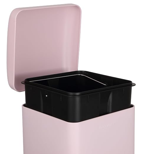 happimess Betty 8 Gal Step Trash Can Soft-Close Lid, Blush Pink | Removable Liner, Semi-Rectangular, Steel Pedal, Iron Powder Coated, 27" Height, Non-Skid Base