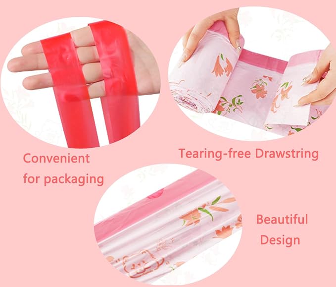 4 Gallon Small Trash Bags 156pcs Tearing-Free Drawstring for Bathroom Office Home Bedroom Trash Can with Pink Lily Printed Garbage Basket Bags