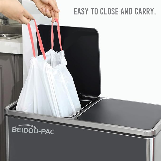 BEIDOU-PAC 13 Gallon Trash Bags Drawstring, 200 Count, White & Unscented Garbage Bags, Multi-purpose Tall Kitchen Trash Bags Can Liners for Business Home Commercial and Industrial