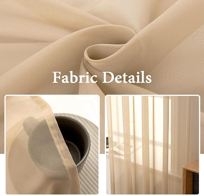 MIULEE Brown 54 Wide and 72 Inches Length French Door Sheer Curtains | Light Filtering Window Treatment with 2 Tiebacks, Front Back Patio Glass Door, Set of 2