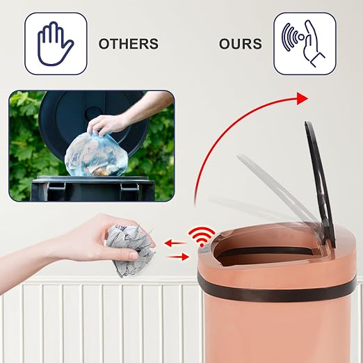 Kitchen Trash Can Automatic Motion Sensor Bathroom Trash Can with Lid,50 Liter/13 Gallon Touchless Trash Bin,Garbage Can Waterproof Garbage Bin Wastebasket for Toilet,Office,Caravans,Bedroom,Pink