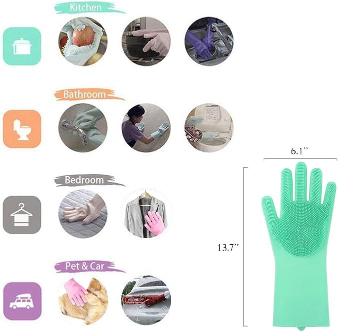 Magic Silicone Dishwashing Scrubber, 2 in 1 Reusable Rubber Gloves, Heat Resistant Kitchen Tool for Household
