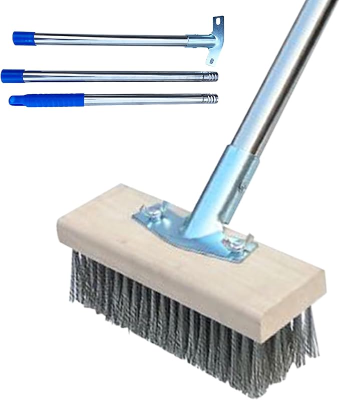 Concrete Scrubber Manual Patio Scrubber Garden Sweeping Tool | Deck Scrub Brush Long Handle Outside Moss Remover Outdoor Scrubbing Tool Garage Cleaner for Patio Deck Garden Shower Wall