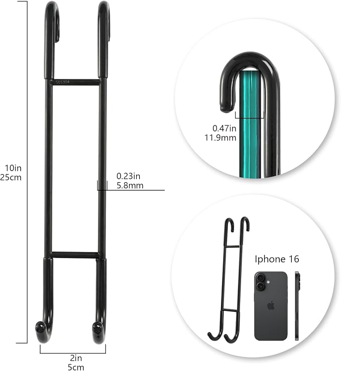 NINETREX Shower Door Hooks, Towel Hooks Frameless Glass Door, 10", 2 Pack | Heavy Duty SUS 304 Stainless Steel, for Towels Squeegee Loofah Shaver Robe, Bathroom Storage, Black
