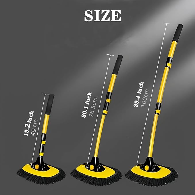 MVEQRRN 15°Curved Chenille Car Wash Brush Mop with Long Handle(Yellow) | No Scratch Car Wash Brush, Car Cleaning Brush with Extension Pole,Microfiber car wash mop,Car Wash for cars, trucks,home