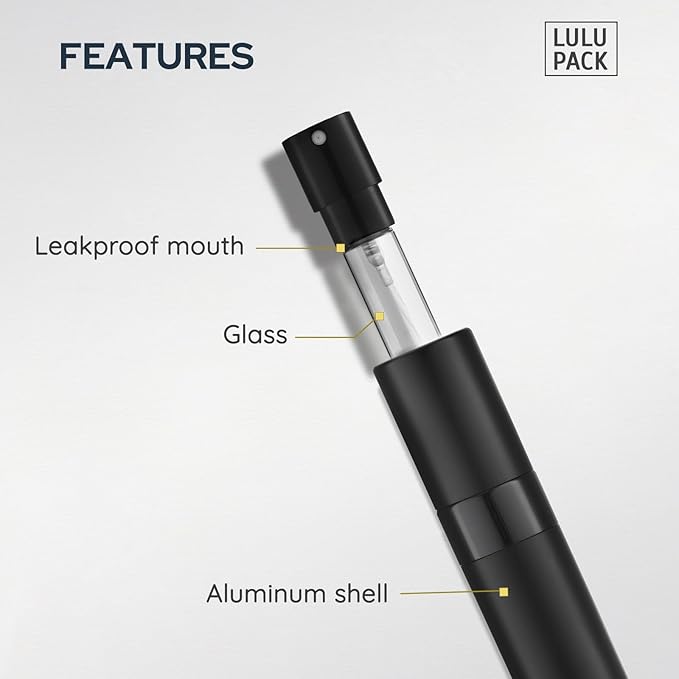 Lulupack Travel Perfume Bottle Refillable - Cologne Spray Atomizer Mini - Small Travel Size Sprayer Empty for Refill Sample Container - Portable Fragrance Decant Dispenser for Men Women 8ml 4PCS Black