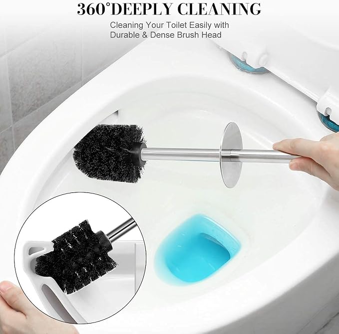 Toilet Brush and Holder, 2 Pack Toilet Brush with 304 Stainless Steel Long Handle, Toilet Bowl Brush for Bathroom Toilet-Ergonomic, Elegant,Durable (Blue)
