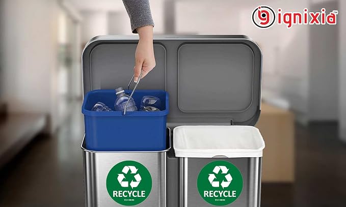IGNIXIA Recycle Stickers for Trash Can & Bins - 6x6 Inches, Waterproof, UV Protected (Pack of 2) - Green