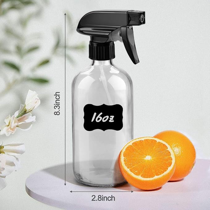 Glass Spray Bottles for Cleaning - 16 oz Refillable Spray Bottles for Hair | Clear Glass, Adjustable Nozzle, Refillable Container, Leak-proof, Spray Bottles for Hair, Cleaning Solutions, Plants, 1 Pack