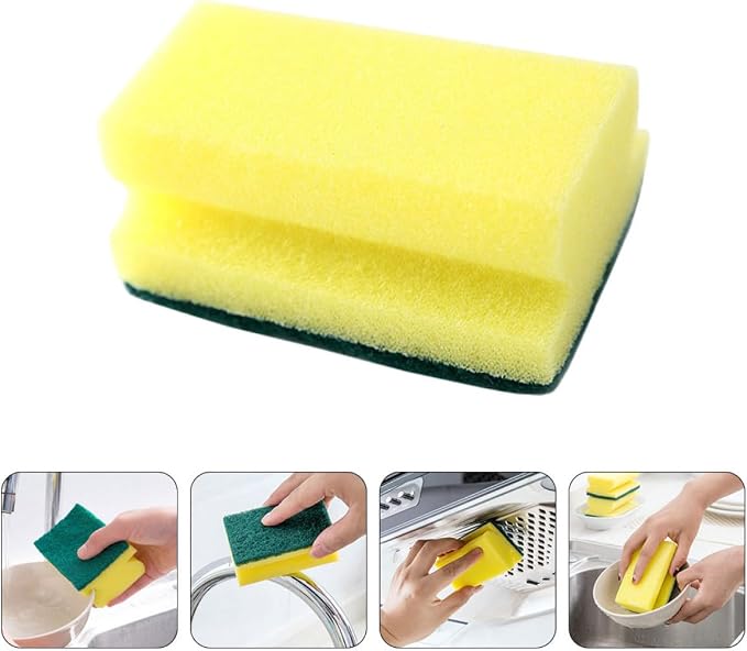 Unomor 10pcs Non-Scratch Scrub Scouring Sponge Pads for Dish Washing, Eco-Friendly Kitchen Cleaning Sponges Bulk Pack, Sturdy Pot Scrubber Suitable for Household Use