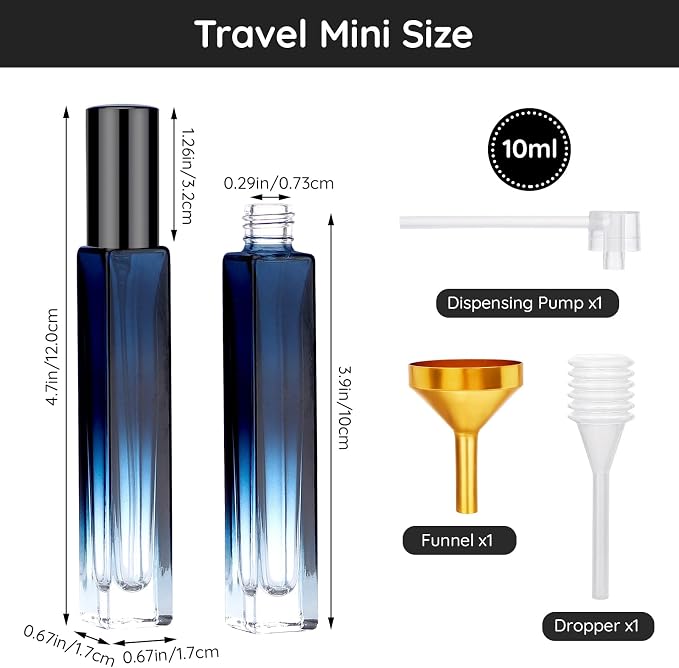 Segbeauty Travel Perfume Bottle, 5 Pack of 10ML Empty Refillable Glass Atomizer, Portable Cologne Dispenser Spray Bottle Travel Size Sample Bottles Sprayer Making Kit Gradient Blue