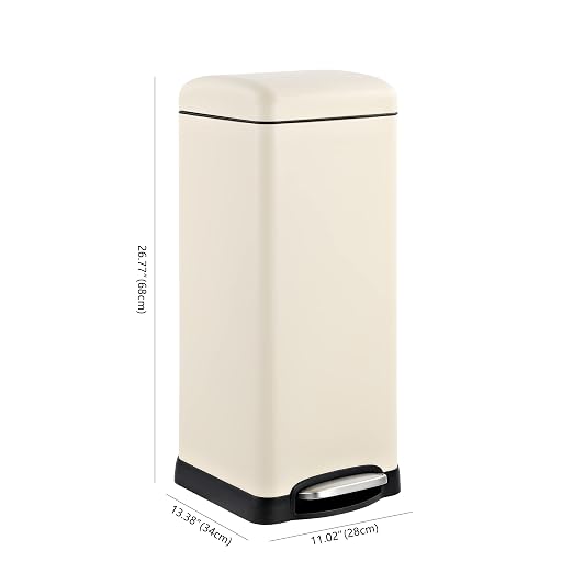 happimess HPM1007F Betty Retro 8-Gallon Step-Open Trash Can with Soft-Close Lid, Fingerprint Resistant, Modern, Minimalistic for Home, Kitchen, Laundry Room, Office, Bedroom, Bathroom, Almond | Fingerprint Resistant, Removable Liner, Semi-Rectangular, ...