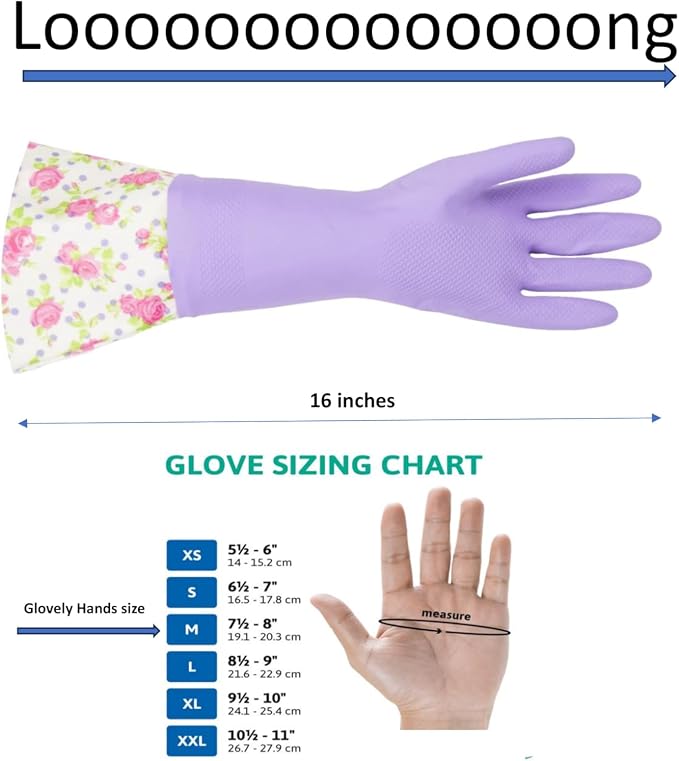 GLOVELY HANDS Water-Resistant Latex Cleaning Gloves, Soft Cotton-Feel Lining, Non-Slip Grip, Long Cuff, Medium (1 PAIR)