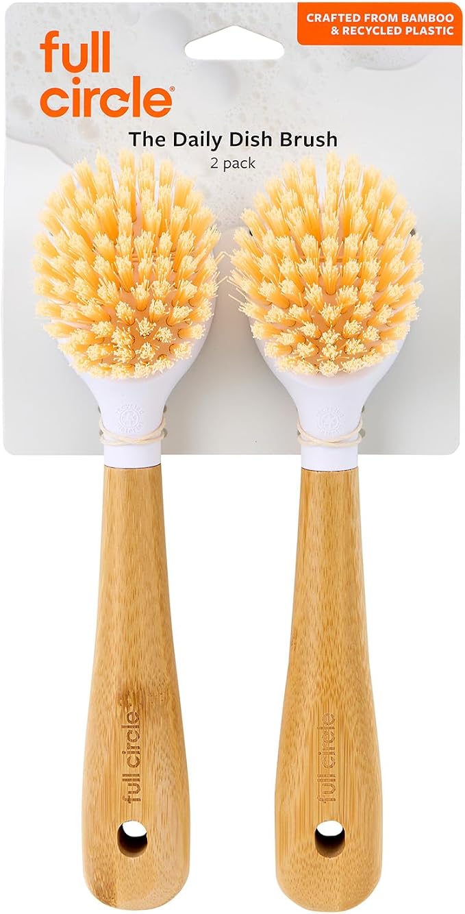 Full Circle Daily Dish Brush, Bamboo Handle Dish Brush for Kitchen | A sustainable, natural scrubber with tough bristles—cuts through grease on nonstick pans & cast iron.