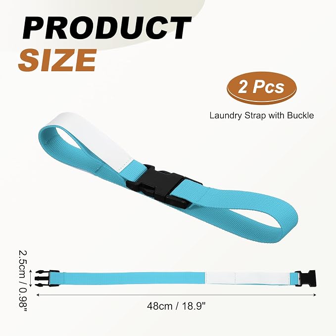 uxcell 4 Pcs Laundry Strap with Buckle, Multipurpose Laundry Strap Replacement Wash Care Utility Household Cleaning Loop Athletics Accessories Tools Storage, Light Blue