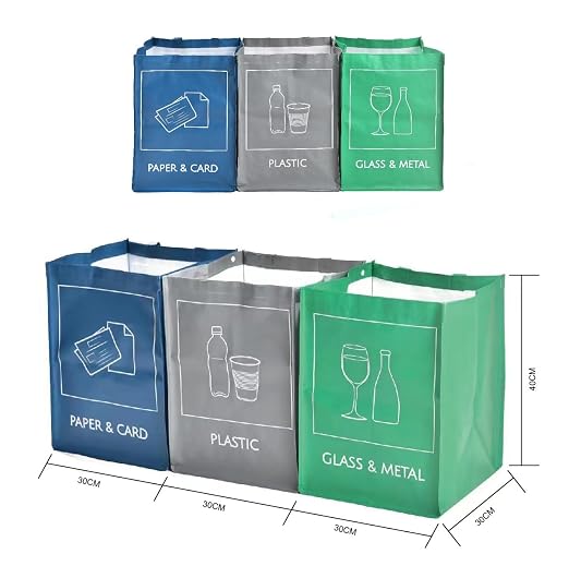 Reusable Recycling Bin Bags, 3-Pack Indoor and Outdoor Separate Waste Sorting Organizer Compartment Container, Waterproof Recycle Bins for Kitchen Home Office