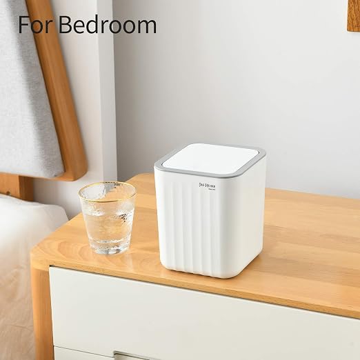 SUBEKYU Mini Desktop Trash Can with Lid,Table Top Trash Can,White 0.6 Gal | Small Square Countertop Garbage Bin, Plastic Tiny Wastebasket for Office Kitchen Coffee Table