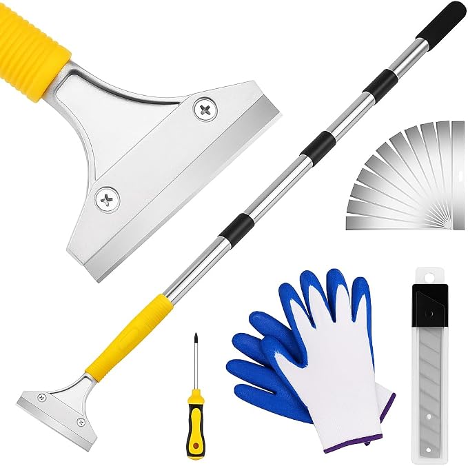 DIYSELF Scraper Tool 5.4 ft (65 in), Adjustable Floor Scraper | Heavy-duty paint scraper with 4-Inch Razor Blade, long-handle razor scraper for cleaning windows, glass, shower, gum, tile