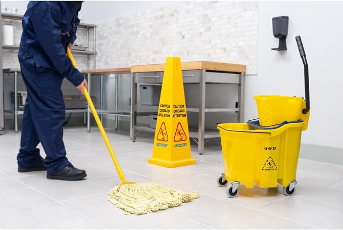 SPARTA 35 Qt Mop Bucket System with Wringer and Insert, Yellow | OmniFit, Polypropylene, 200,000-Cycle Wringer, Clean and Soiled Water Separation, Non-Marking Swivel Casters