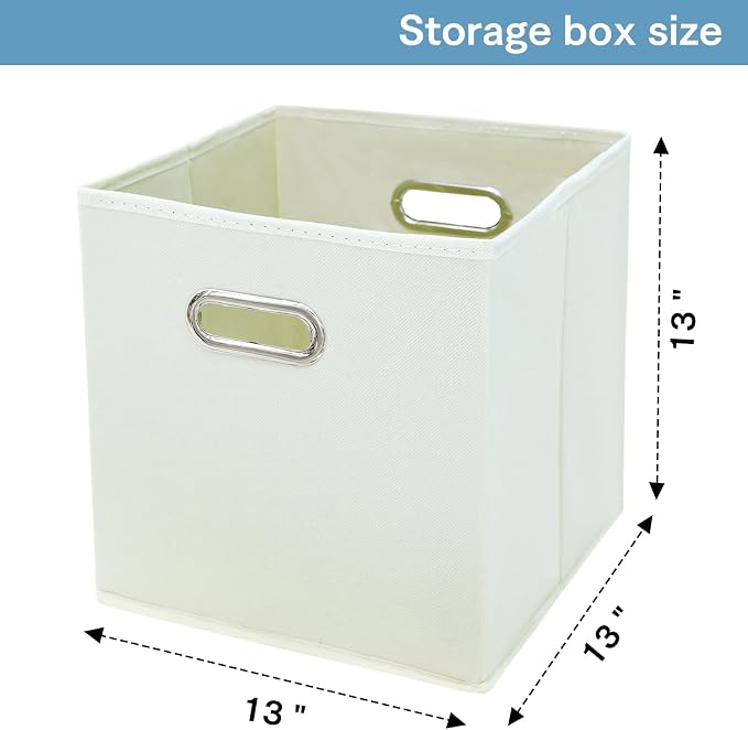 Black Fabric Cubby Storage Bins,13x13x13 Inches,Cube Organizer Bin Foldable Storage Boxes with Dual Handles Fabric Organizer Box and collapsible Storages basket,Set of 6,Creamy-White