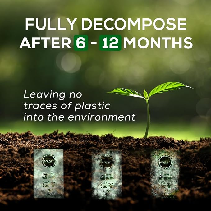 ANECO 100% Home Compostable Food Waste Bags, 1.6 Gallon, 50 Count | Small Kitchen Compost Bags for Countertop Bin, Certified by BPI (ASTM D6400), TUV Austria & OK Compost Home