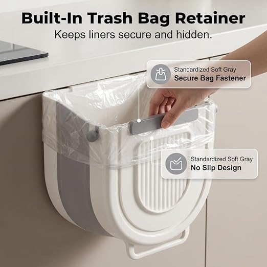 Wall-Mounted Collapsible Trash Can for Kitchen - 2026 Multipurpose Folding Waste Bin for Peels, Recycling & Space-Saving - Creative Design Gray 8.3