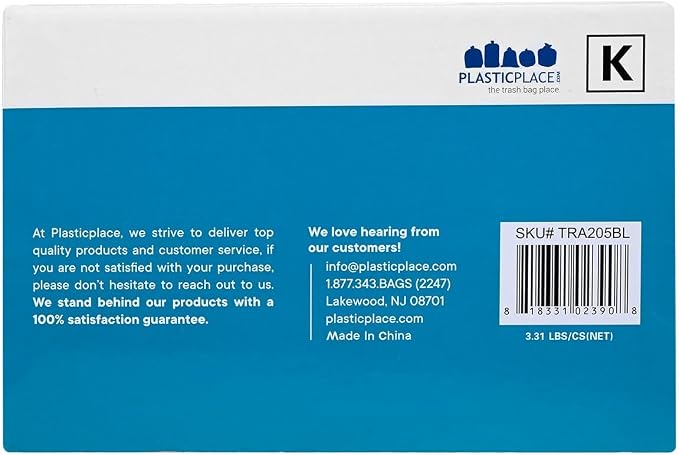 Plasticplace Custom Fit Trash Bags, Compatible with simplehuman Code K (50 Count) Tinted Blue Drawstring Garbage Liners 10 Gallon / 38 Liters, 24" x 28"