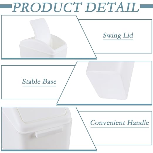 4.2 Gallon Swing Top Trash Can, Slim Plastic Wastebasket | Space-Saving Narrow Bin for Bathroom, Kitchen, Office, Easy Swing Lid, White, Lightweight and Easy to Clean