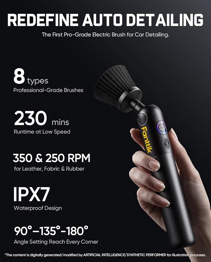 Fanttik Flip G10 Nano AutoCare Electric Car Interior Detailing Brush | Cordless, Dual-Speed with 8 Brush Heads, Adjustable Angle & Smart Display, IPX7 Waterproof for Deep Car Cleaning