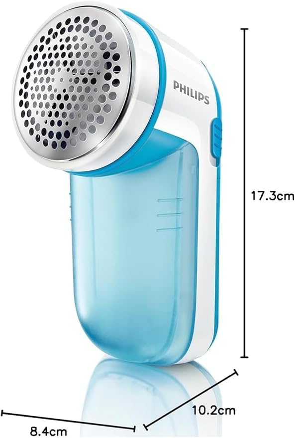Philips Fabric Shaver, Removes Pills and Lint, Large Blade Surface, Blue | Removes Pills Fast – depiller for all garments, cleaning brush and batteries included, blue (GC026/00)
