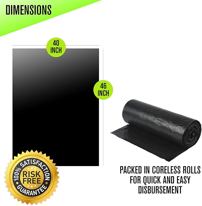 Aluf Plastics 45 Gallon Trash Can Liners (100 Count) - 40" x 46" - Thick 1.5 MIL Equivalent Black Trash Bags for Bathroom, Kitchen, Office, Industrial, Commercial, Recycling and More