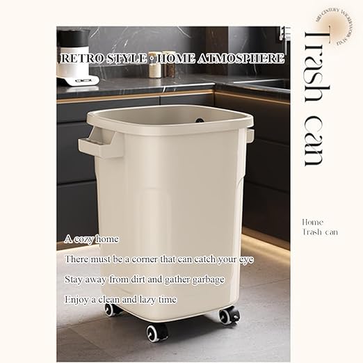 Trash Cans,Wheeled Outdoor Garbage Can,Wastebasket Trash Container, Recycling Bin,Stackable, Plastic,Lid,Rectangular,Recycle Logo,Rugged,Ergonomic Handle,Kitchen,Office,Workspace(White-1,61L)