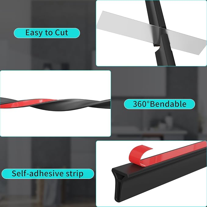 Hi-Na 3ft/5ft/6ft/8ft10ft Collapsible Shower Threshold Water Dam Water Barrier for Shower and Water Stopper Keeps Water Inside Water Threshold for Wet and Dry Separation (3ft, Black)