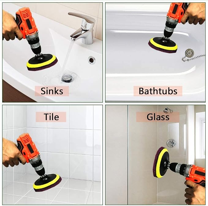 Auniwaig 2Pcs 7 Inch 1000-Grit Drill Power Brush Tile Scrubber Scouring Pads Disc Hook and Loop Cleaning for Bathroom & Kitchen Cleaning Gray