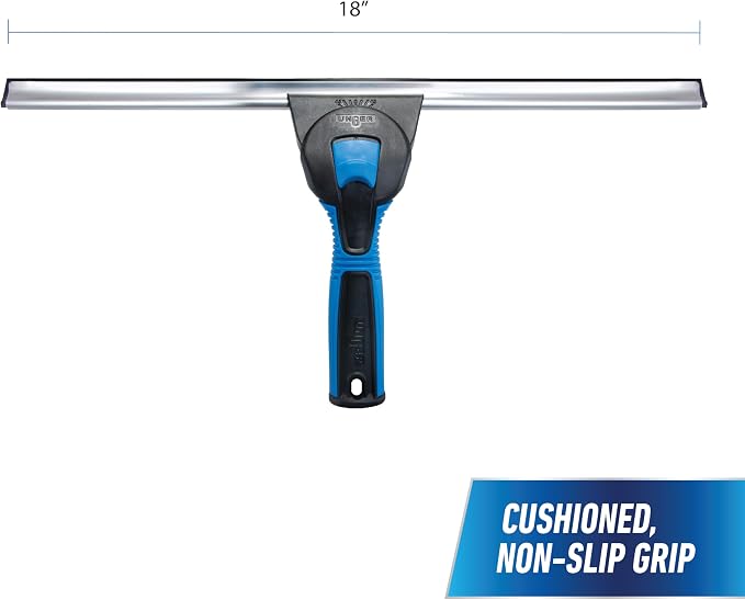 Unger Professional Connect and Clean 18” Swivel Window and Glass Cleaning Squeegee with EZ Change, Large Surfaces with Streak-Free Results, Swiveling Head for Corners and Edges, Rubber Replacement