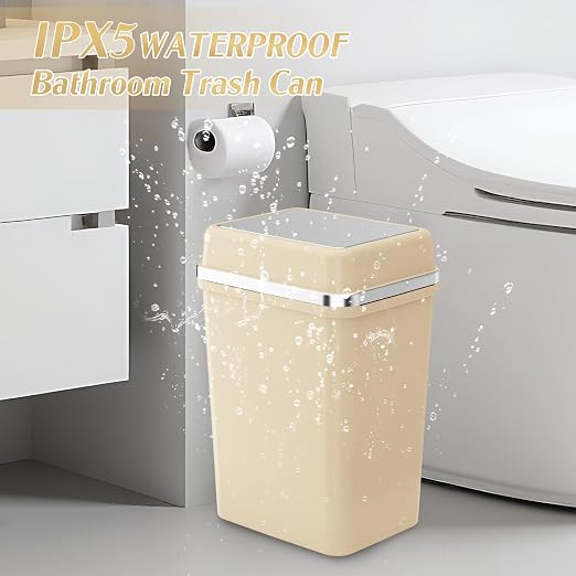 Bathroom Trash Can with Lid 4 Gallon Trash Can Beige Trash Can with Swing Lid Small Garbage Can with 150 Counts Trash Bags for Bathroom Bedroom Office Restroom Dorm