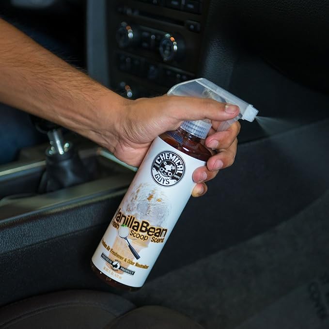 Chemical Guys Vanilla Bean Fresh Scoop Scent Air Freshener, 16 fl oz | Odor eliminator for cars, trucks, home, and office, authentic ice cream-inspired sweet dessert fragrance