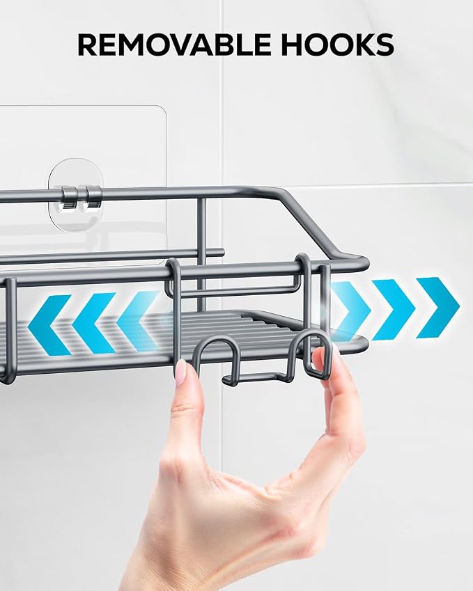 Nieifi Shower Caddy Adhesive, Shower Shelves, Shampoo Holder for Bathroom | Stainless steel, 2 pack, shower rack, shower organization, with hooks, rustproof, no drilling, razor holder, gray