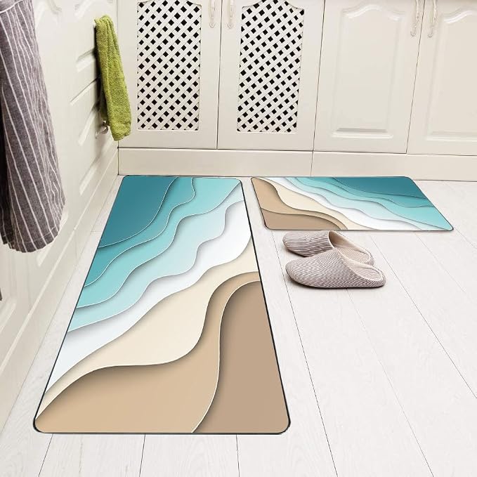 TOMWISH Green Kitchen Rugs Non-Slip Standing Desk Mat | Kitchen Rug Set for Kitchen Floor Office Dining Room Sink Laundry 20"X48"+20"X30" Kitchen Decor and Accessories