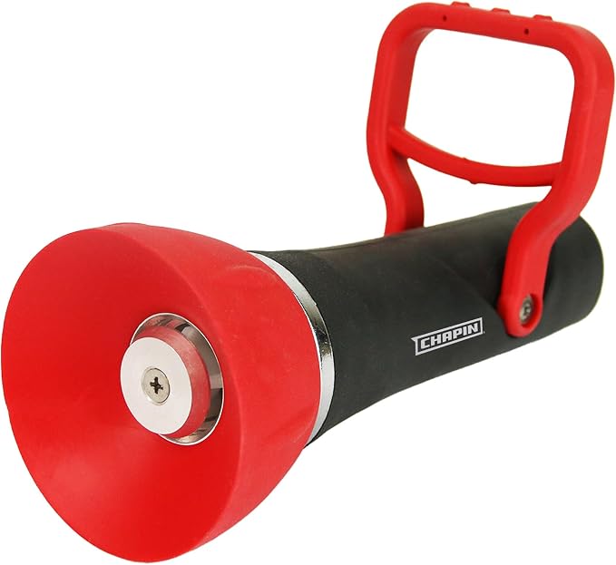 Chapin 4697: Industrial High Flow Firefighter Style Garden Hose Nozzle, Classic Fireman Style Grip Nozzle with Threaded Garden Hose Connection, Adjustable Twist Nozzle, Up to 250 PSI, Red/Black