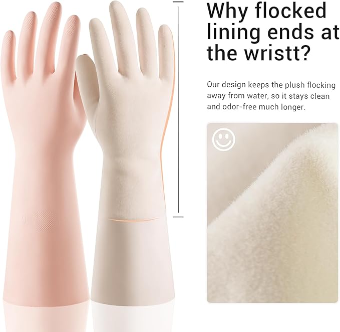 ThxToms 2 Pair Nitrile Dishwashing Cleaning Gloves,with Cotton Flocked Liner,Skin-Friendly & Anti-Slip Design,Y&P