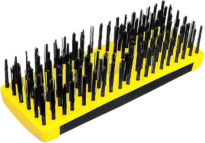 ALLWAY SB619 Carbon Steel Wire Scrub Brush Block | Soft-Grip, Threaded Pole Socket, Chemical and Solvent Resistant Bristles